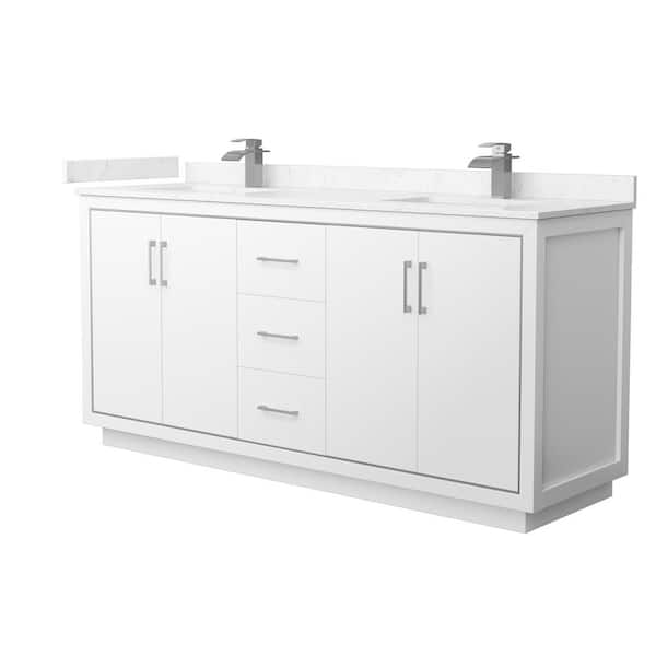 Wyndham Collection Icon 72 in. W x 22 in. D x 35 in. H Double Bath Vanity in White with Carrara Cultured Marble Top