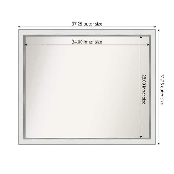 Amanti Art Medium Rectangle Satin White Silver Casual Mirror (31 in. H x 37 in. W)