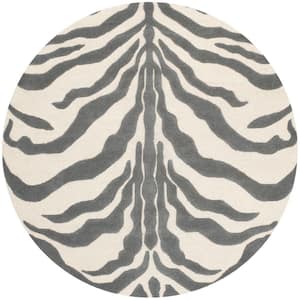 Cambridge Ivory/Dark Gray 6 ft. x 6 ft. Round Animal Print Area Rug