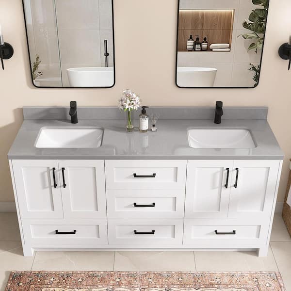 Zeafive 72 in. W x 22 in. D Engineered Stone Marble White