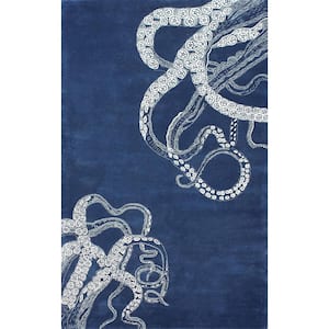 Octopus Tail Abstract Navy Doormat 3 ft. x 5 ft. Area Rug