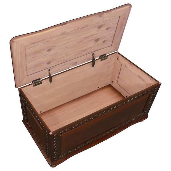treasure chest tobacco Traditional Cedar Chest with Carving and Bun Feet, Brown