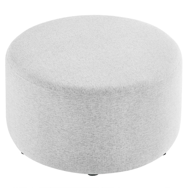 MODWAY Callum Large 29 in. Round Woven Heathered Fabric Upholstered Ottoman in Heathered Weave Light Gray