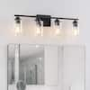 KAWOTI 30 in. 4-Light Black Vanity Light with Clear Glass Shades 21163 ...