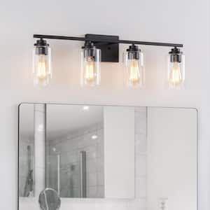 30 in. 4-Light Black Vanity Light with Clear Glass Shades