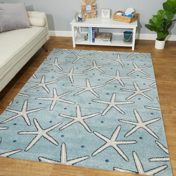 Massau Light Blue 5 ft. x 7 ft. Coastal Starfish Area Rug
