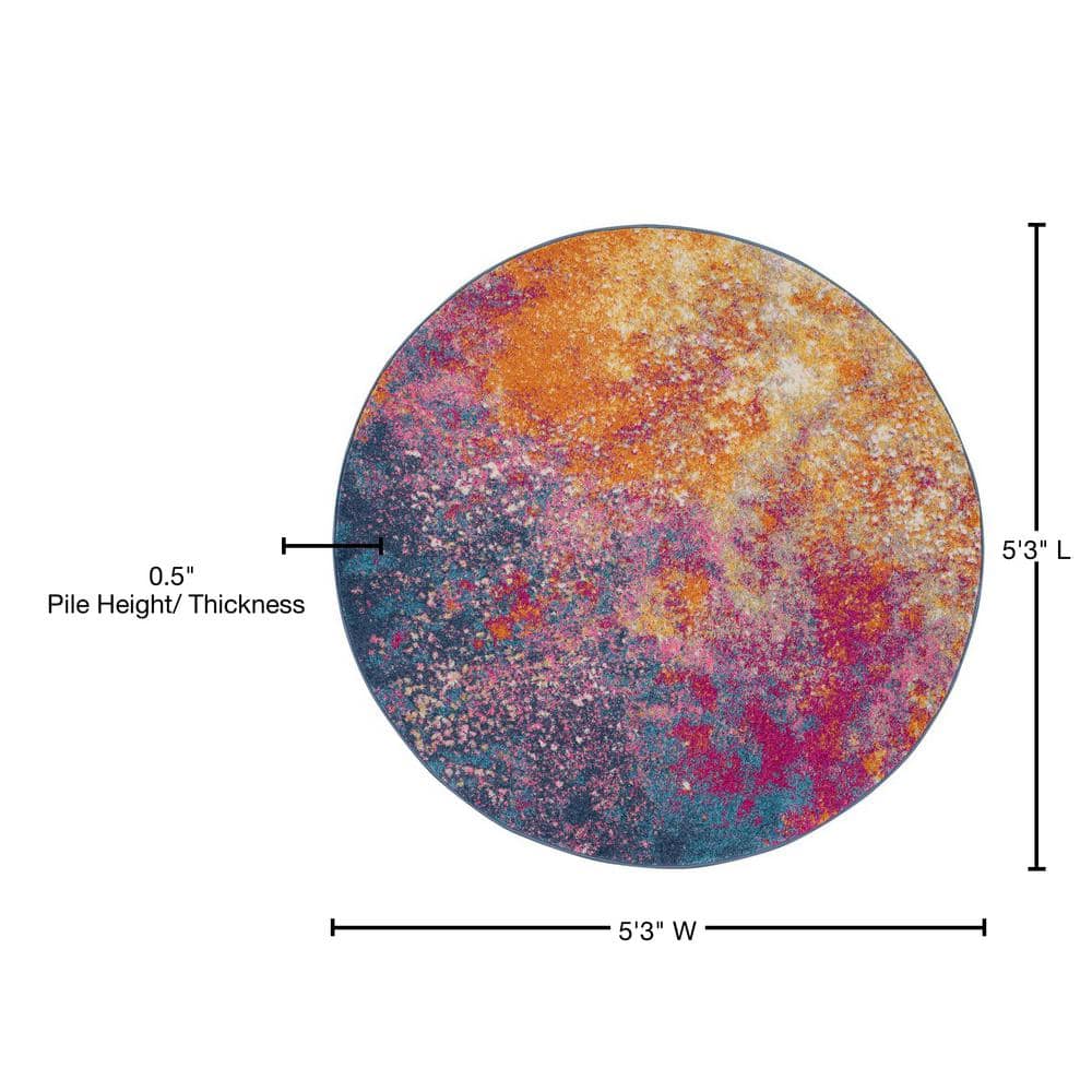 Passion Sunburst 5 ft. x 5 ft. Persian Vintage Round Area Rug