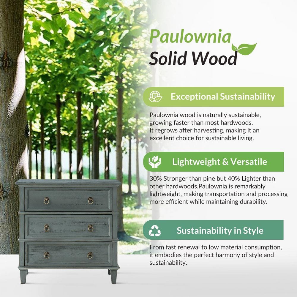 Olinto Walnut 3-Drawer 28 in. W Nightstand (Set of 2) - thumbnail 4