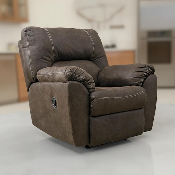 Benjara Neal Canyon Brown Faux Leather Rocker Recliner Chair