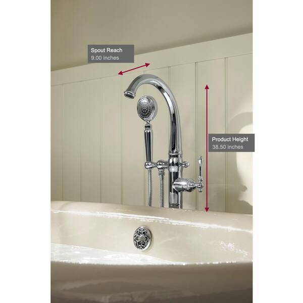 Kelston 1-Handle Floor Mount Claw Foot Tub Faucet with Hand Shower in Polished Chrome Kelston 1-Handle Floor Mount Claw Foot Tub Faucet with Hand Shower in Polished Chrome