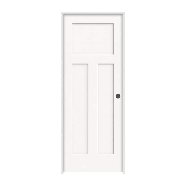JELD-WEN 30 in. x 80 in. 3 Panel Craftsman White Left-Hand Smooth Solid Core Molded Composite MDF Single Prehung Interior Door