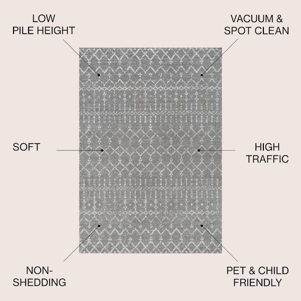 9’ x 13’ Gray Ivory Diamonds Boho Chic Area Rug
