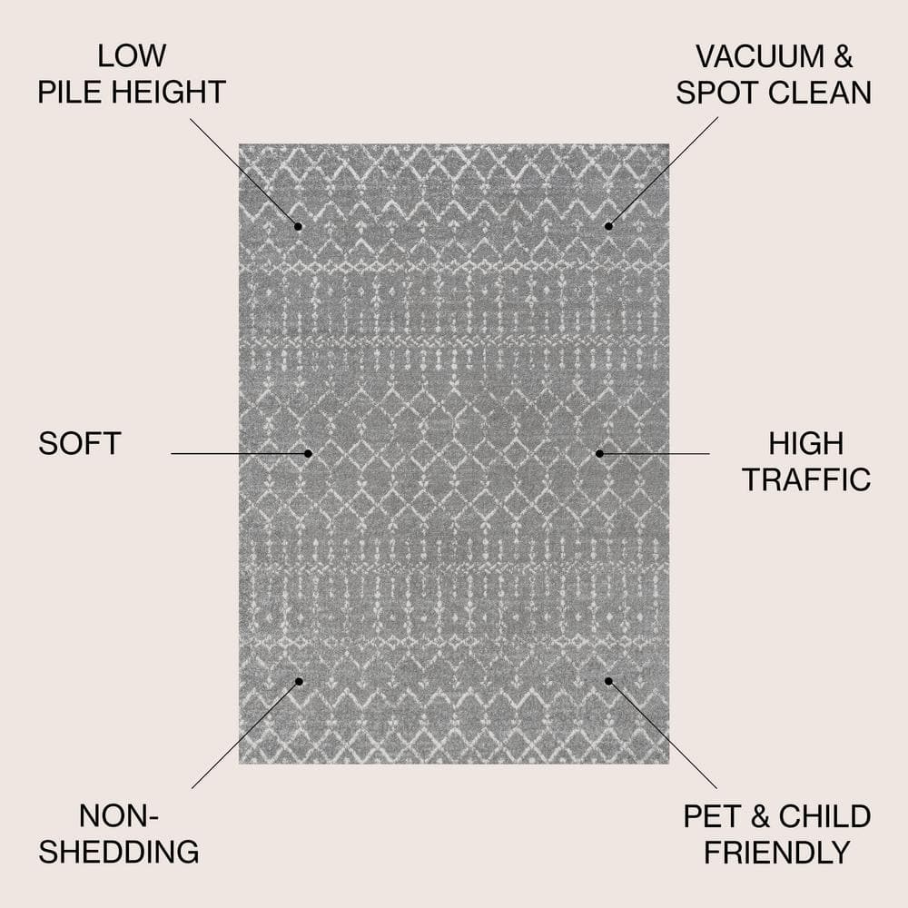 Ivory and Gray Trellis 3' x 5' Synthetic Easy-Care Area Rug
