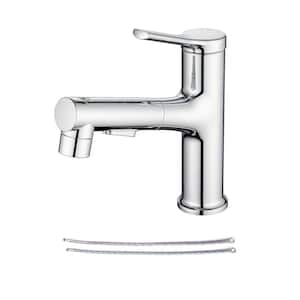Pull Out Single Handle Single Hose Bathroom Faucet with Deckplate and Supply Line Included in Chrome