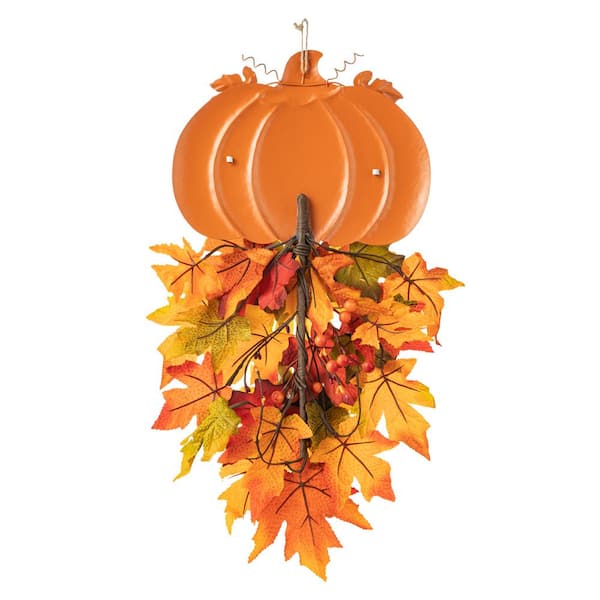 Glitzhome 22.5 in. H Fall Metal Pumpkin & Sunflower Swag Wall Decor  2029800003 - The Home Depot