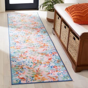 Paint Brush Blush Pink/Green 2 ft. x 8 ft. Machine Washable Gradient Floral Runner Rug