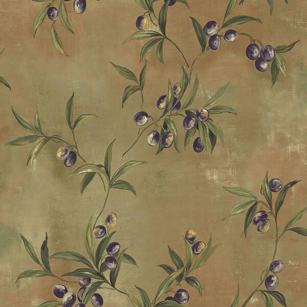The Wallpaper Company 8 in. x 10 in. Earth Tone Textured with Olive Branches Wallpaper Sample