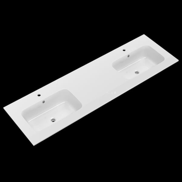 Getpro 72 in. W x 22 in. D Solid Surface Rectangular Double Sinks Bath ...