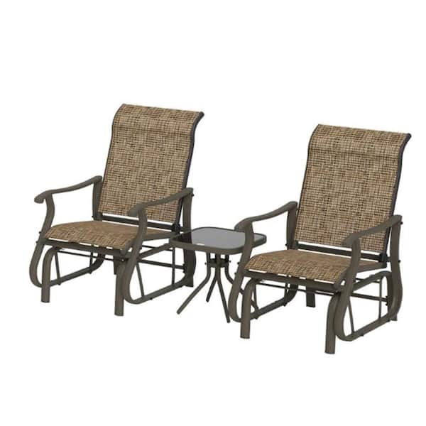 3-Piece Metal Outdoor Serving Bar Set with Table-Rocking Patio Seating Set for Porch, Balcony, Garden Relaxation