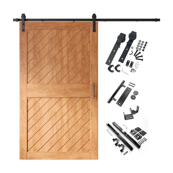 HOMACER XT1 50 in. x 84 in. C-Panel Early American Slanted Stripe Design Solid Pine Wood Sliding Barn Door with Hardware Kit