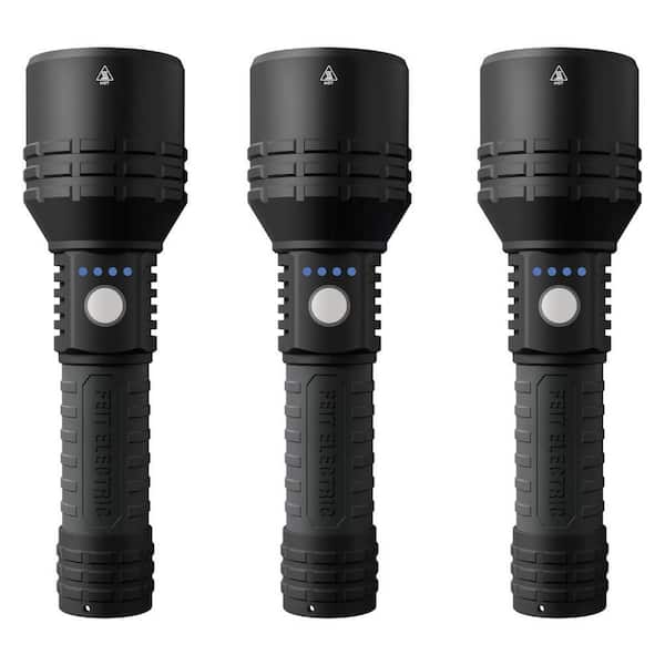 2000 lumens 7.5 in. Dual Power LED Rechargeable Long Range Handheld Flashlight (3-Pack)