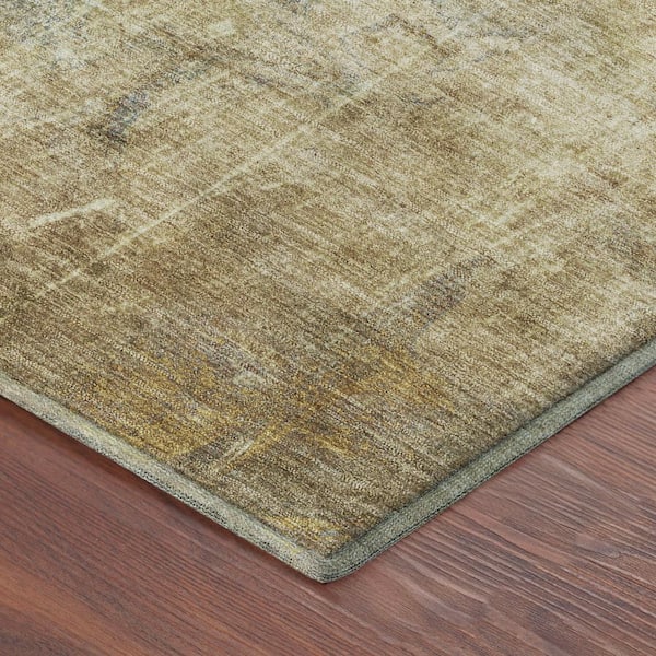 Mayfield Premium Machine Washable Abstract AMF2226 Khaki 2 ft. x 7 ft. Runner Rug