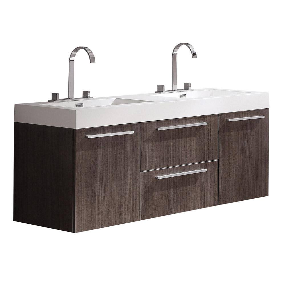 Gray Oak 54" Wall-Mount Double Sink Vanity with Acrylic Top