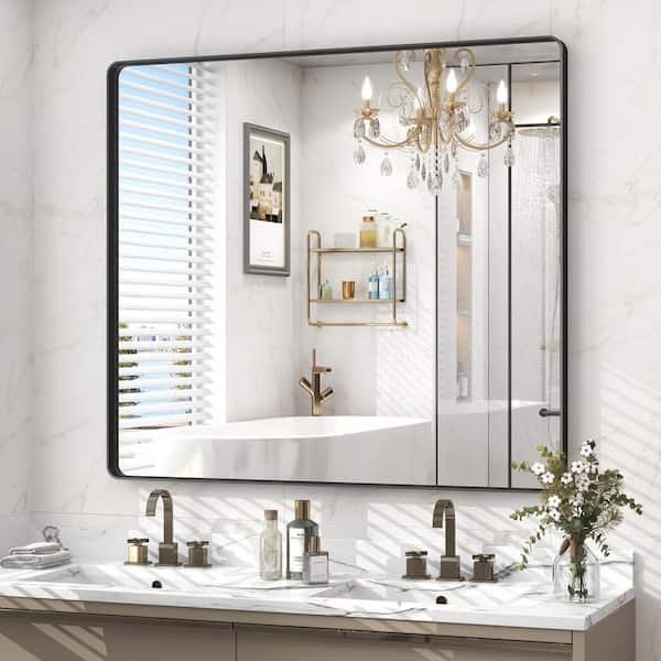 40 in. W. x 36 in. H Rectangular Framed French Cleat Wall Mounted Tempered Glass Bathroom Vanity Mirror in Matte Black