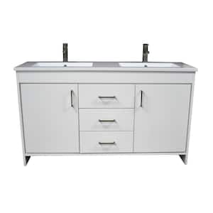 Rio 60 in. W x 20 in. D x 35 in. H Bath Vanity Side Cabinet in White with White Acrylic Vanity Top with White Basin