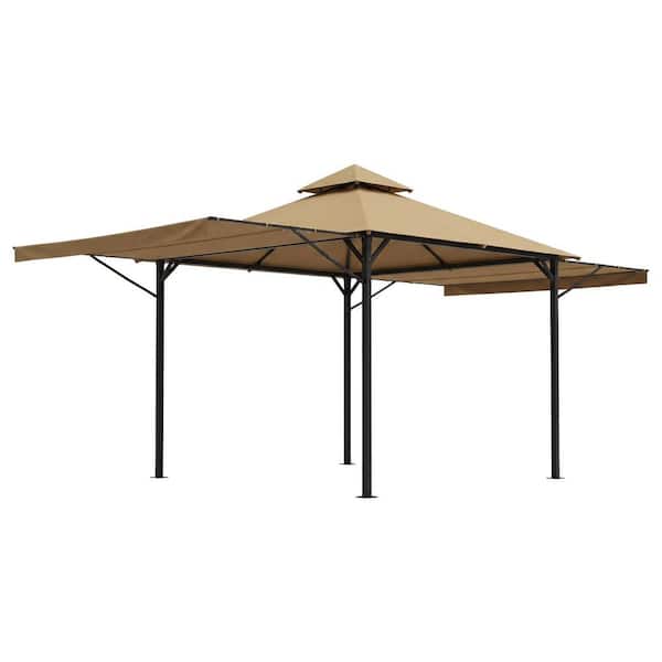 20 ft. x 9.5 ft. Khaki Metal Outdoor Gazebo with Waterproof UV50 Canopy and 4 D-Rings