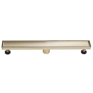 24 in. Stainless Steel Linear Shower Drain with with Tile Insert Cover Slot Pattern Drain Cover in Brushed Gold