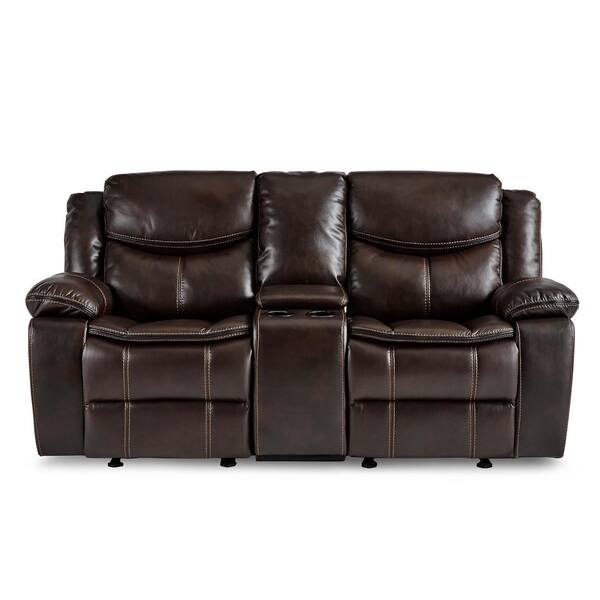 EVERGLADE HOME Austin 78.5 in. Round Arm Faux Leather Straight in Brown
