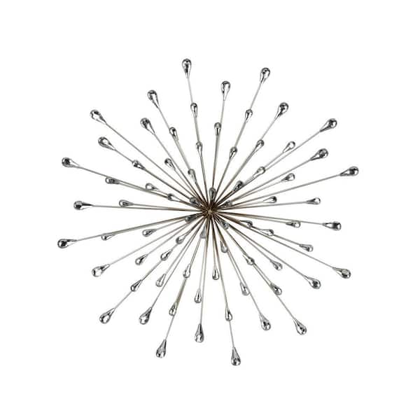 28 in. Round Metal Silver Starburst Wall Decor