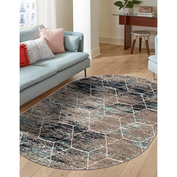 Trellis Frieze Geometric Blue Multi 5 ft. x 8 ft. Area Rug