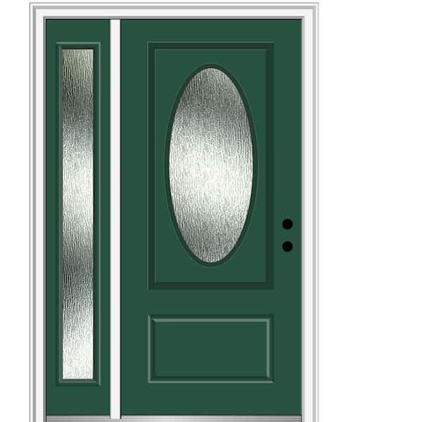 MMI Door Rain Glass 48 in. x 80 in. Left-Hand Inswing Hunter Green Fiberglass Prehung Front Door on 4-9/16 in. Frame