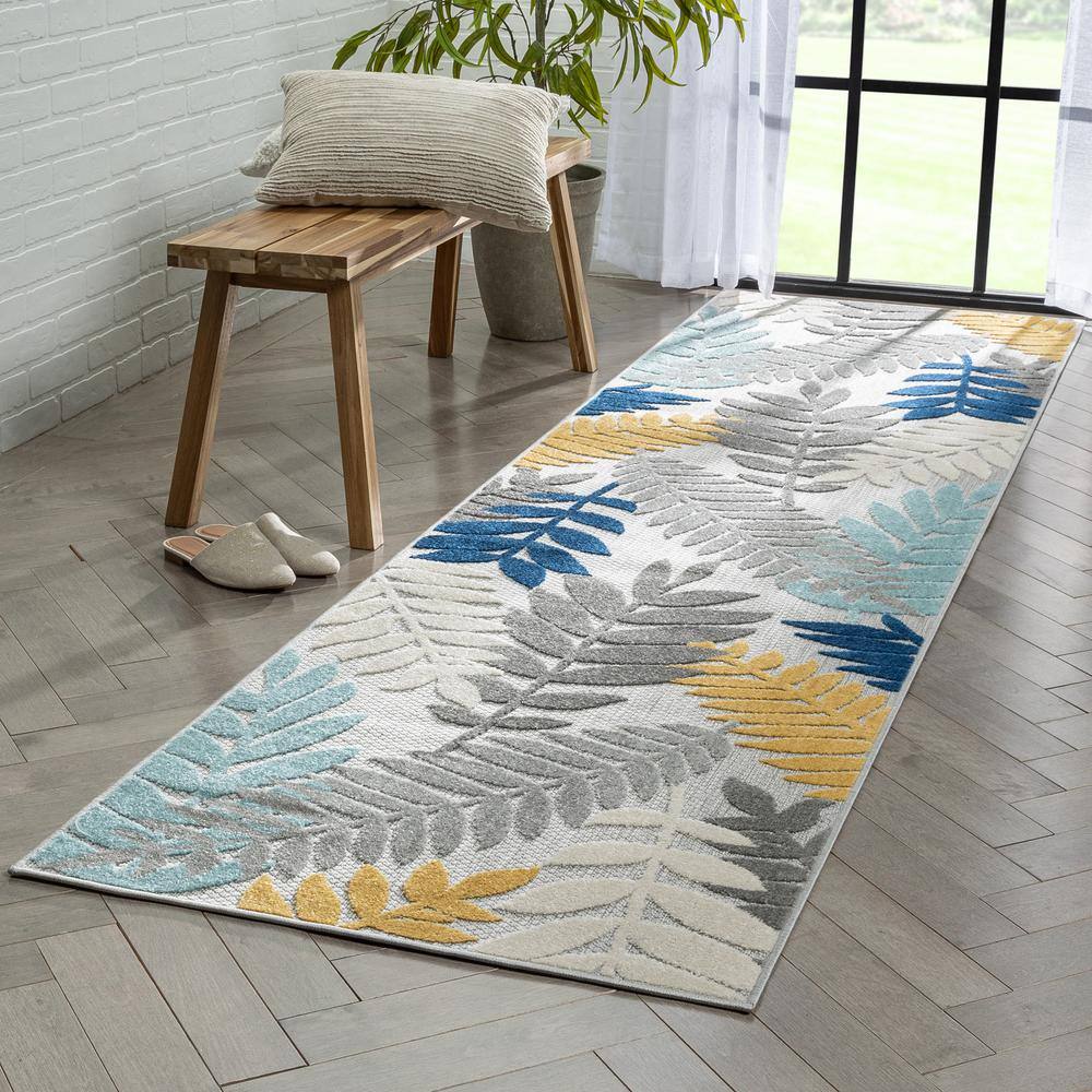 Dorado Mariah Gray Floral High-Low Texture Indoor/Outdoor Runner Rug