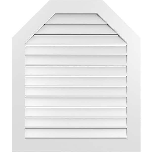 Ekena Millwork 34 in. x 40 in. Octagonal Top Surface Mount PVC Gable Vent: Functional with Standard Frame