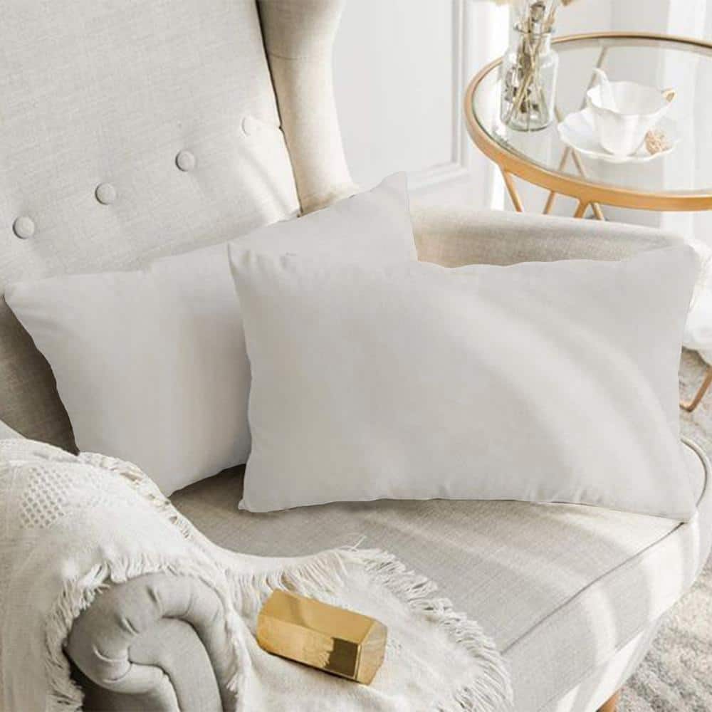 White Velvet Hypoallergenic Down Alternative Throw Pillow Set, 12x20 Inches