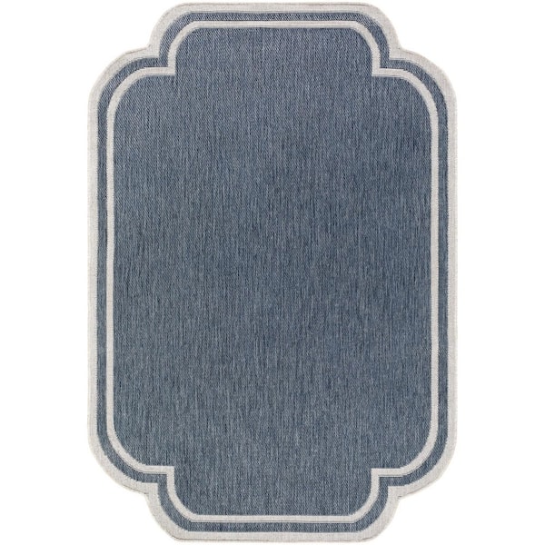 Miami Beach Blue Traditional Solid Color 5 ft. 3 in. x 7 ft. Indoor/Outdoor Area Rug