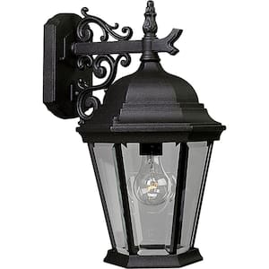 Welbourne Collection 1-Light Textured Black Clear Beveled Glass Traditional Outdoor Medium Wall Lantern Light