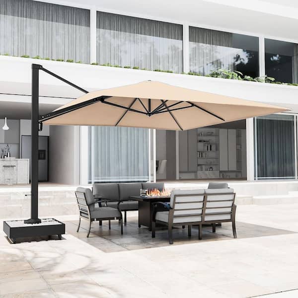 12 ft. Aluminum 360° Rotation Square Cantilever Patio Umbrella with Base in Sand
