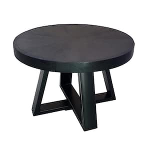 Raj 23.6 in. Black Round Wood Coffee Table with Iron