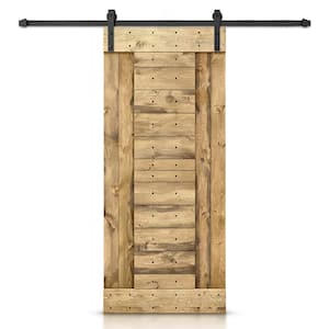 30 in. x 84 in. Weather Oak Stained DIY Knotty Pine Wood Interior Sliding Barn Door with Hardware Kit