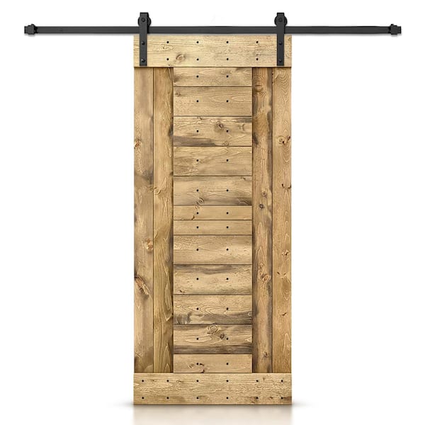 CALHOME 42 in. x 84 in. Weather Oak Stained DIY Knotty Pine Wood Interior Sliding Barn Door with Hardware Kit