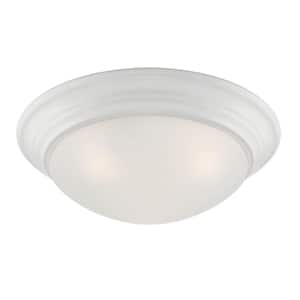 14 in. Tap 2-Light Matte White Ceiling Light Flush Mount with Etched Glass Shade