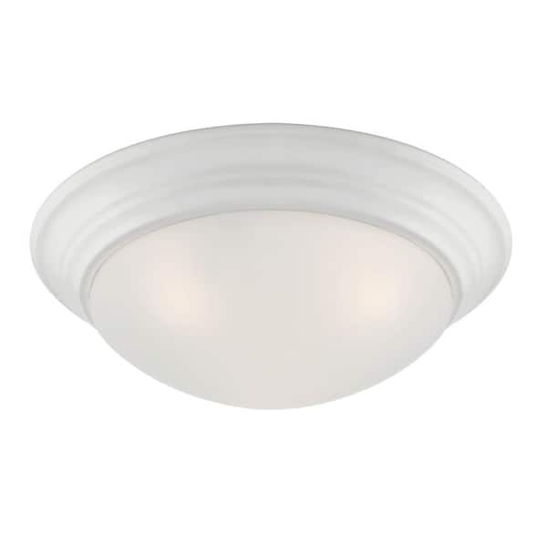 Designers Fountain 14 in. Tap 2-Light Matte White Ceiling Light Flush Mount with Etched Glass Shade