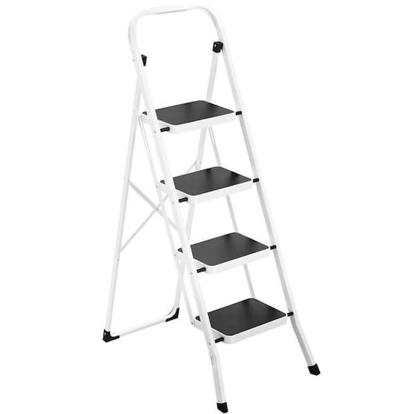 Reach 3 ft. Folding Step Ladder with Anti-Slip Pedal 330 lbs. Capacity for Kitchen Home Safety Handrail White