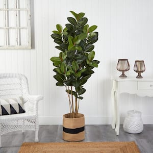 5.5 ft. Green Oak Artificial Tree in Handmade Natural Cotton Planter UV Resistant (Indoor/Outdoor)