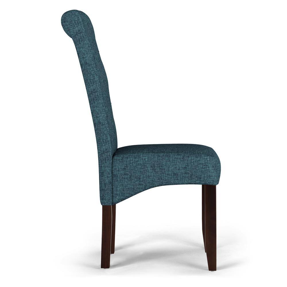 High-Back Denim Blue Linen Parsons Side Chair