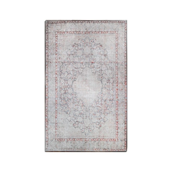 SUPERIOR Alma Berry Red 3 ft. 6 in. x 5 ft. 6 in. Boho Floral Medallion Indoor Polyester Area Rug